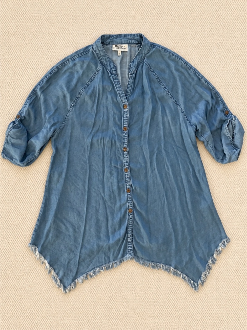 Hester & Orchard Blue Tencel Sharkbite Hem Tunic L